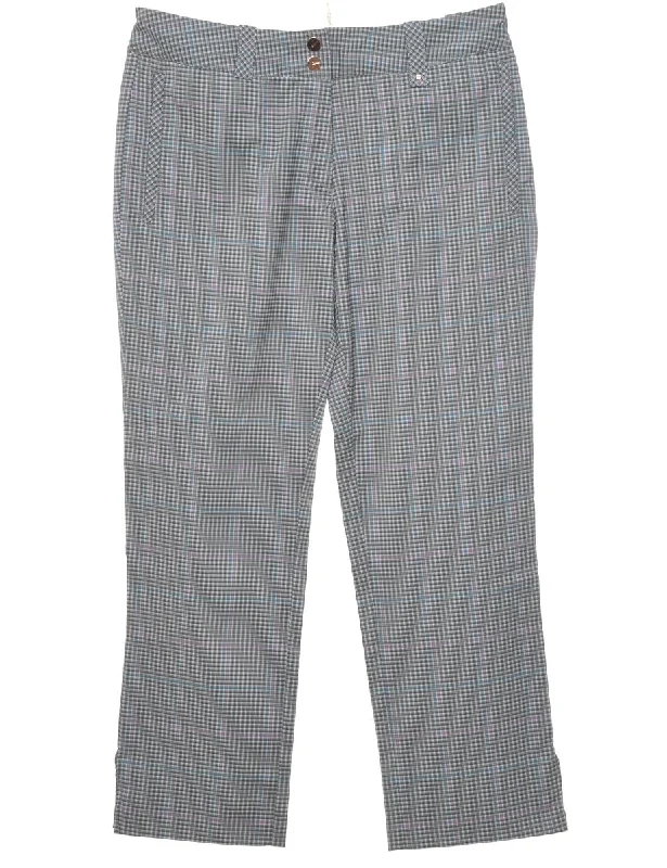 Nike Checked Blue & Grey Cropped Golf Trousers - W32 L28 Trousers Pleated Formal