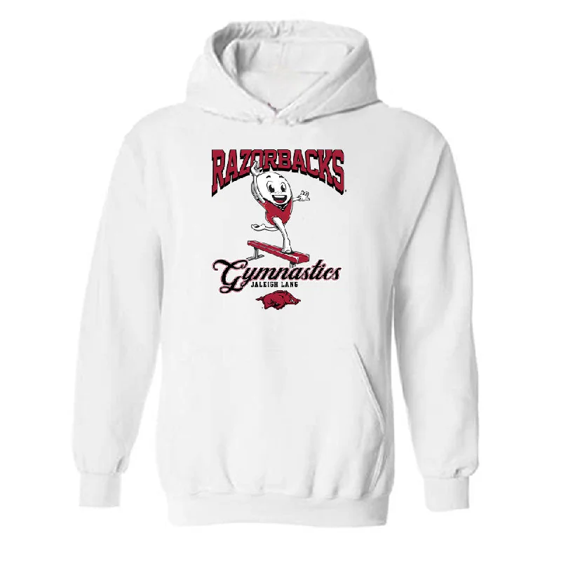 Arkansas - NCAA Women's Gymnastics : Jaleigh Lang - Fashion Shersey Hooded Sweatshirt Hoodie with Hem Frayed Vintage Worn