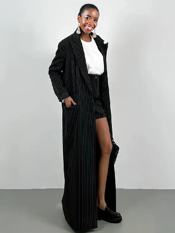 Ashore Shop Stripe Women's Two Pieces Set 2025 Trendy Floor Length Blazer With High Waist Mini Skirt Set New Women's Blazer