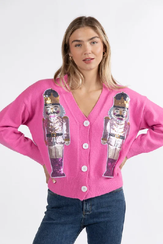 Let's Get Crackin' Pink Sequin Nutcracker Cardigan  FINAL SALE Print Jacquard Patchwork
