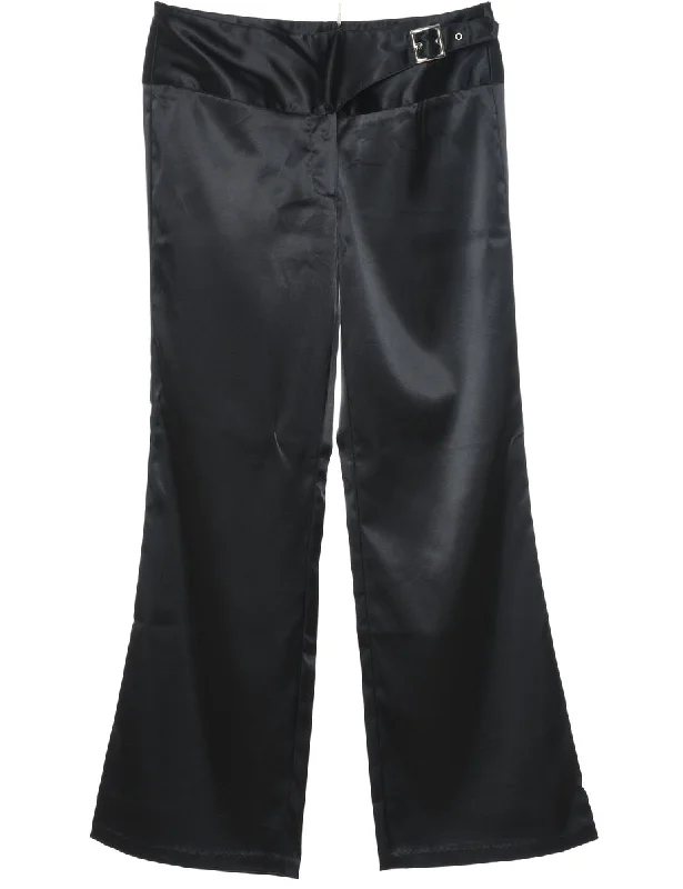 Black Y2K Buckle Detail Flared Trousers - W32 L29 Trousers Timeless Classic