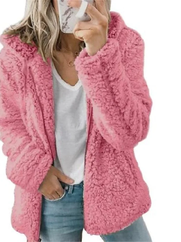 Chic & Modern Women's Sherpa Teddy Coat Zip-Up Hoodie for Daily Fall Wardrobe Faux Fur Real Fur Shearling