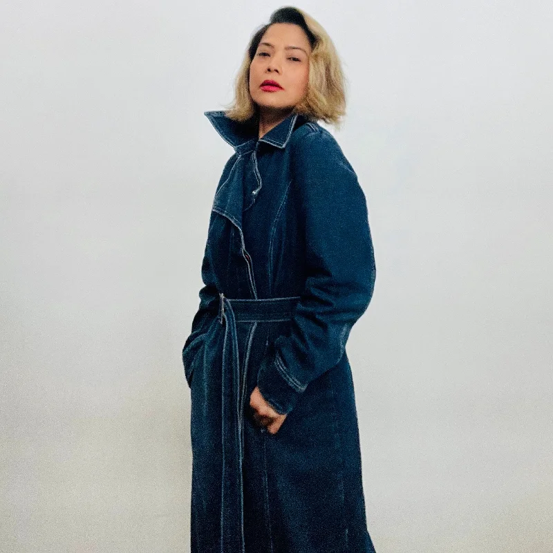 Y2K Denim Belted Trench Coat Stole Shawl Scarf