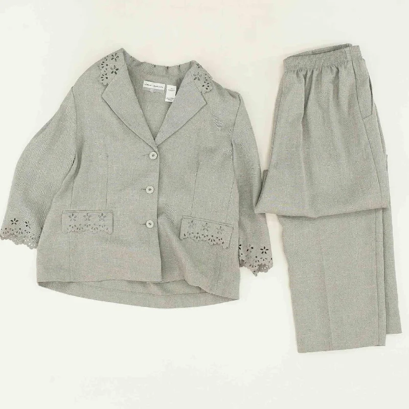 Gray Solid Blazer Set Women's Advanced Suit