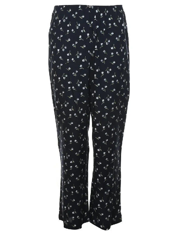 Flared Leg Floral Print Trousers - W28 L30 Trousers Cargo Utility