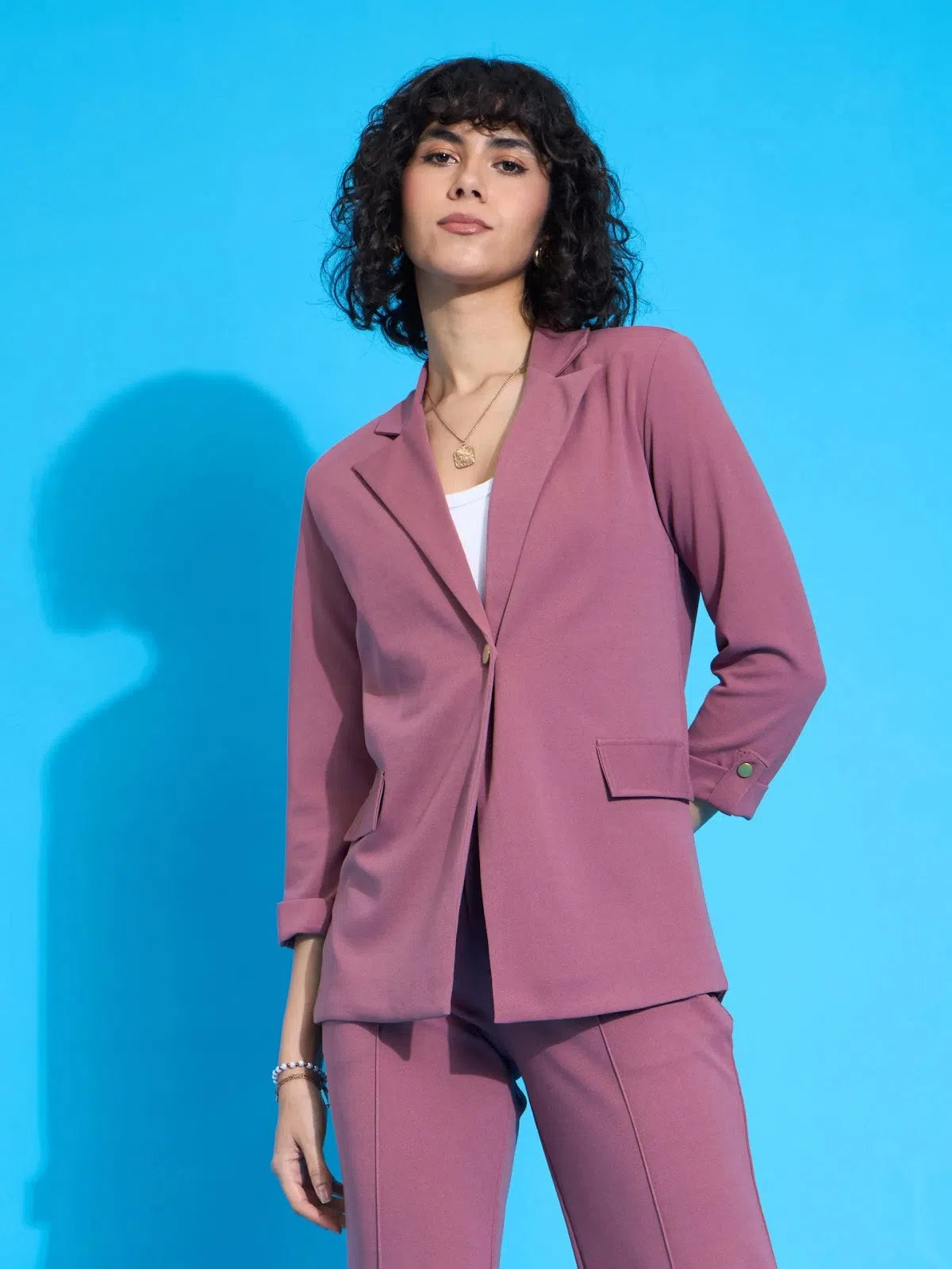 Women Pink Front Button Blazer Women's Vintage Suit