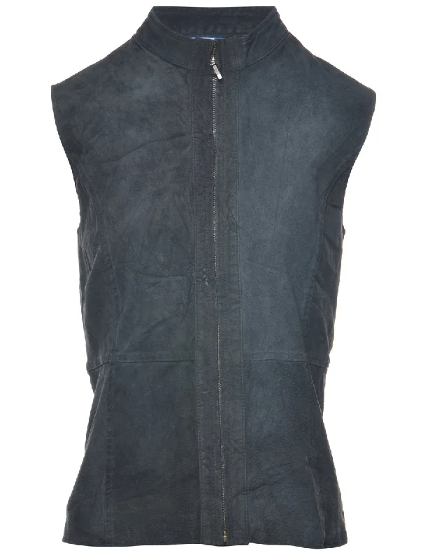 Black Suede Cardigan - M Real Fur Shearling Chenille
