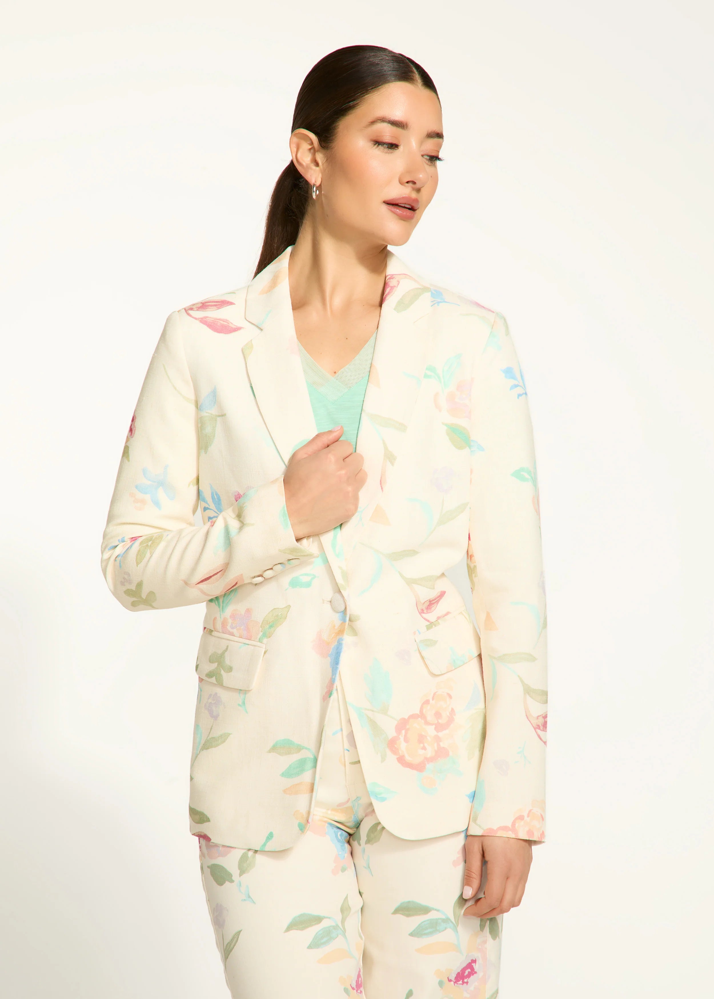 Textured Printed Blazer Women's Vintage Suit