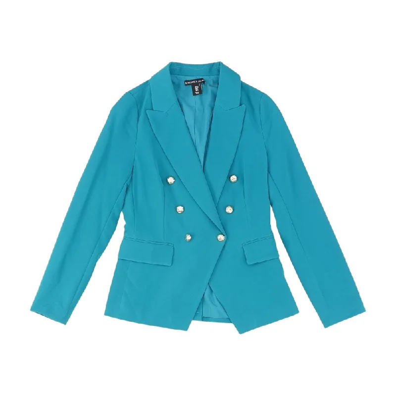Turquoise Solid Blazer Women's Casual Suit