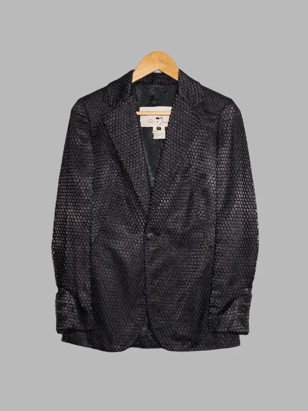 Dirk Bikkembergs spring 1996 black satin layered netting one button blazer Women's Banquet Suit
