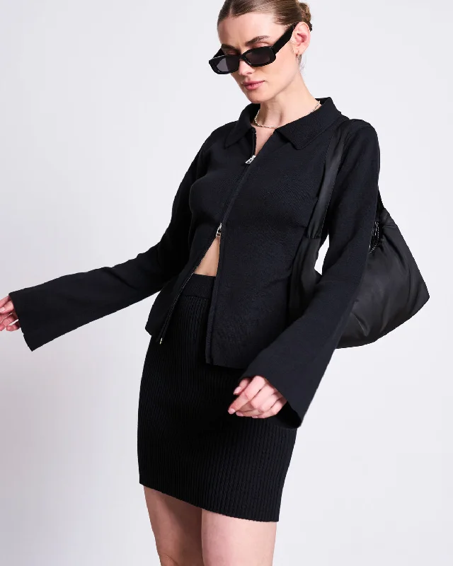 ZIP CARDIGAN TYRIE BLACK GOTS Terry Blend Velvet Blend Canvas Blend
