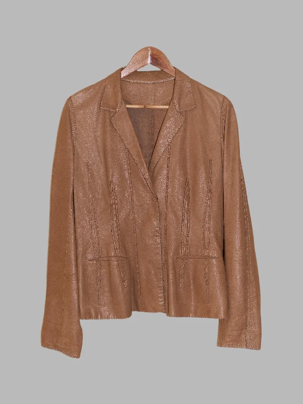 Sylvie Schimmel brown covered placket leather blazer with visible darts - size 42 Women's Simple Jacket