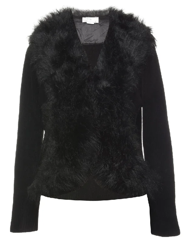 Black Faux fur Cardigan - L Rayon Fabric Velvet Fabric Corduroy Fabric