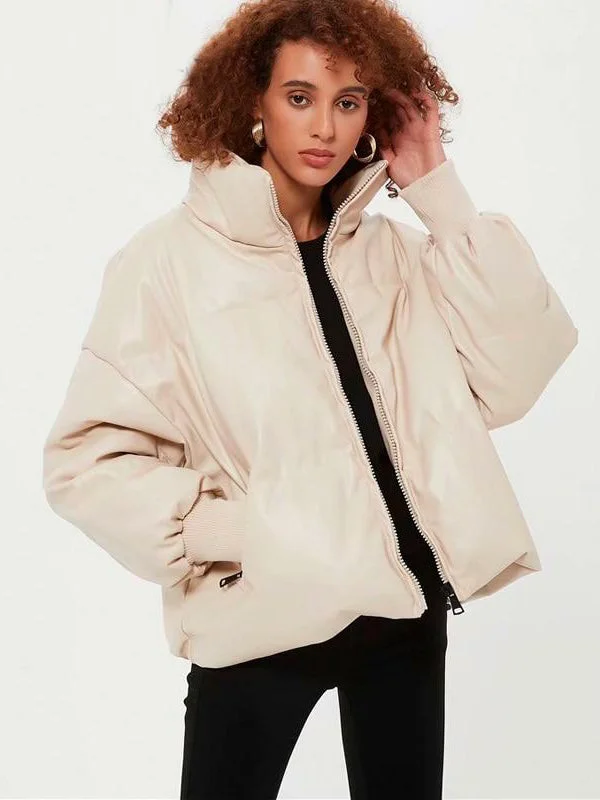 Ashoreshop 2023 Winter Thick Warm  PU Leather Coat Trench Wool Cashmere