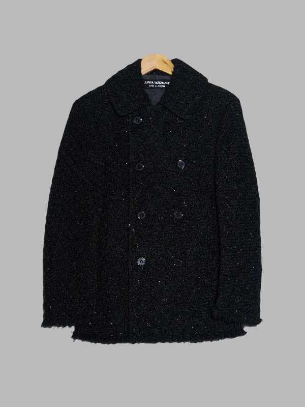 Junya Watanabe Comme des Garcons black wool boucle unfinished hem pea coat Toggle Coat Shawl Collar Coat Notch Collar Coat