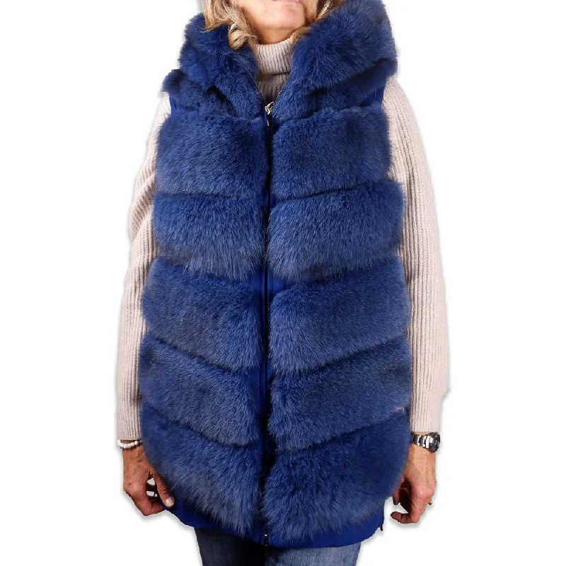 Made in Italy Elegant Sleeveless Wool Coat with Fox Fur Trim Pleated Ruffled tiered
