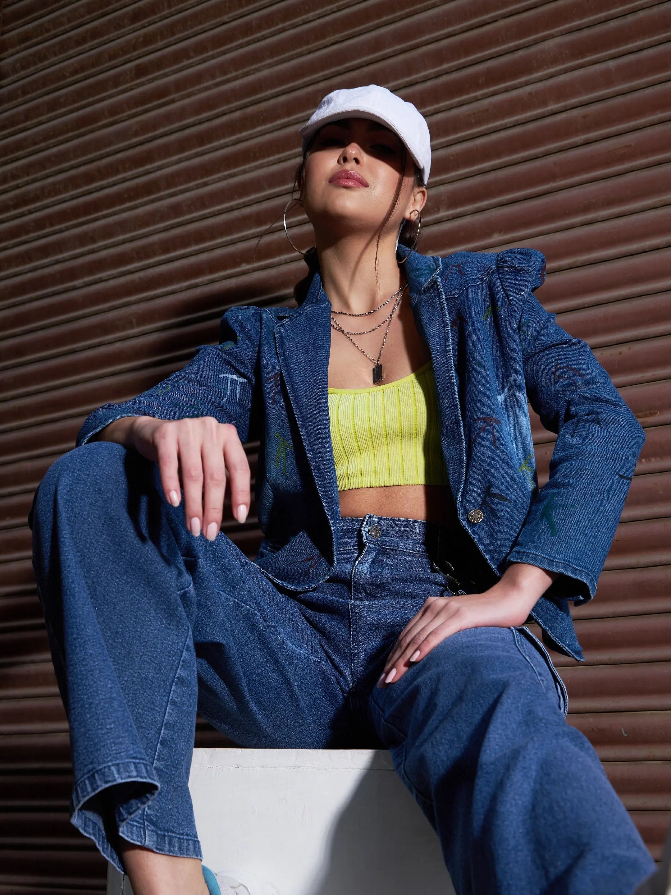 Women Blue Denim Paint Strokes Classic Blazer Women's Adventure Blazer