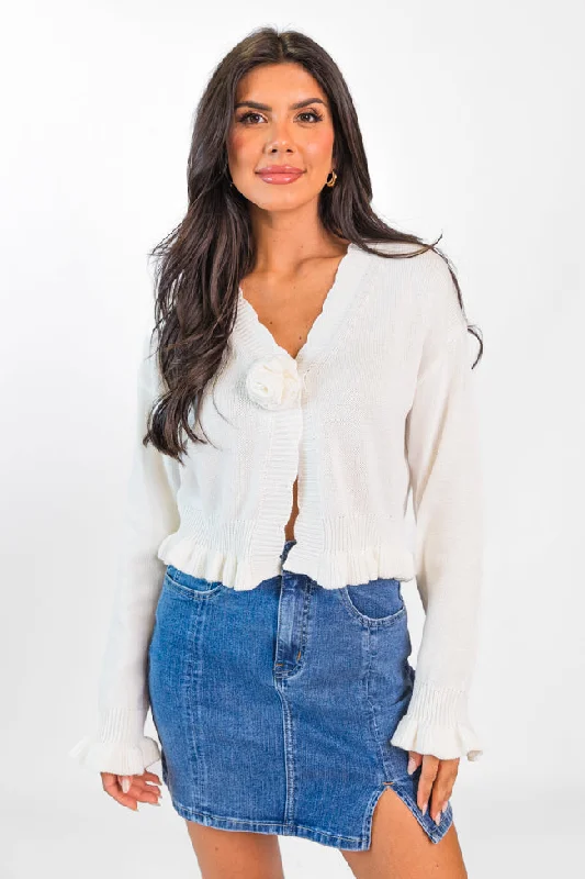 Rosie Posie Ivory Rosette Cardigan FINAL SALE Plaid Cardigan Polka Dot Checkered