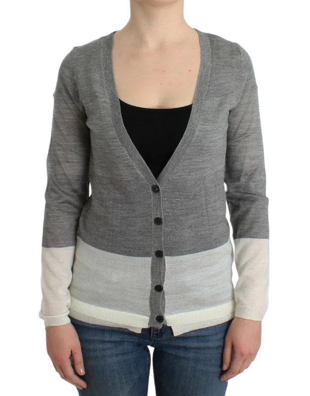 Costume National Chic Gray Lightweight Cardigan Beaded Cardigan Sequined Faux Fur