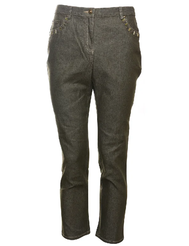 Dark Wash Beaded Denim Trousers - W32 L28 Trousers cozy soft