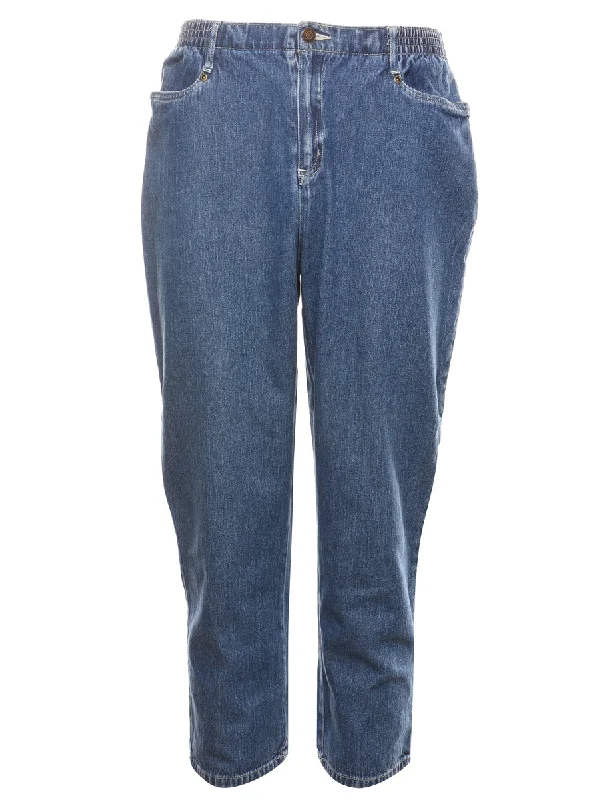 High Waist Medium Wash Denim Trousers - W28 L26 Cropped Trousers Casual Linen