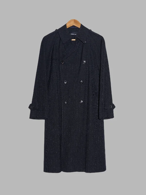 Tricot Comme des Garcons 1998 dark navy striped wool trench coat Quilted Jacket Anorak Windbreaker
