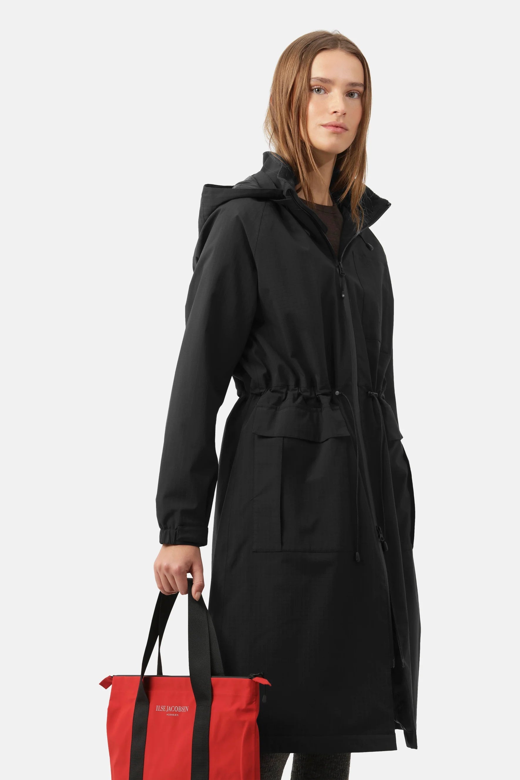 Ilse Jacobsen Rain Coat - Thermal Black Beauty Tie-Waist Belted Drawstring