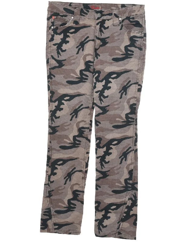 Camouflage Print Grey, Black & White Y2K Trousers - W30 L30 Trousers Prom Sequined