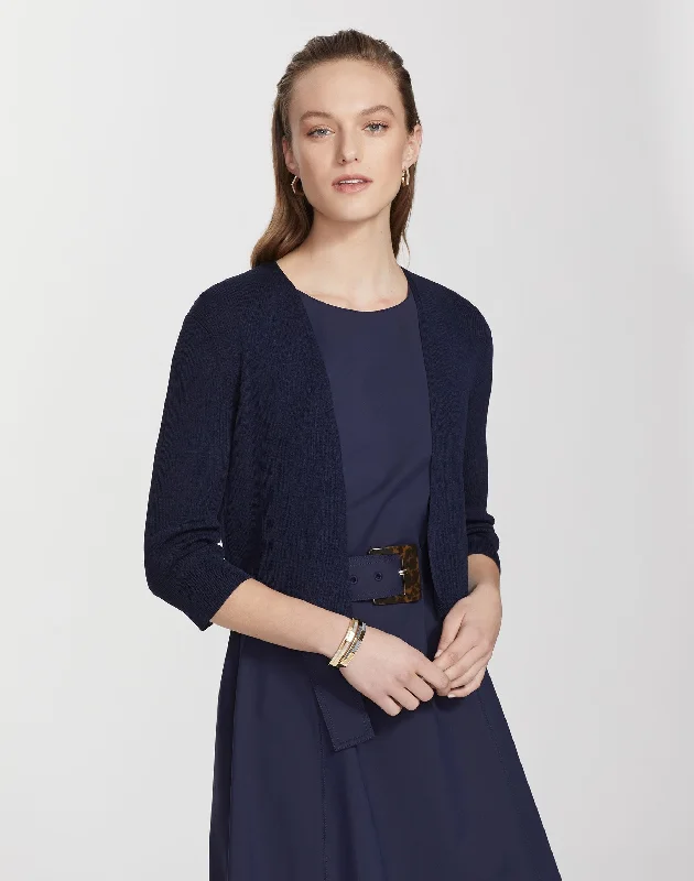 Finespun Voile Cropped Open Front Cardigan Zippered Front Buttoned Front Snap Front