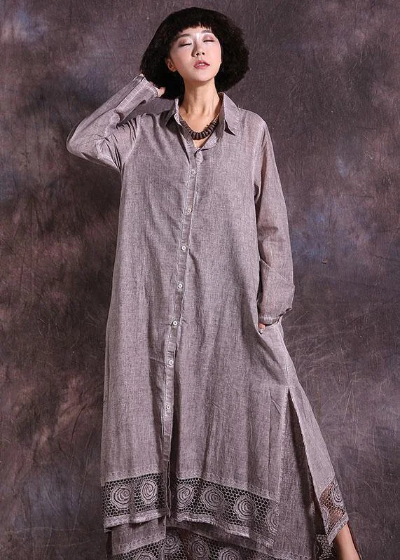 French lace hem linen cotton quilting outwear long Sleeve dark khaki lapel collar cardigan summer Herringbone Houndstooth Plaid