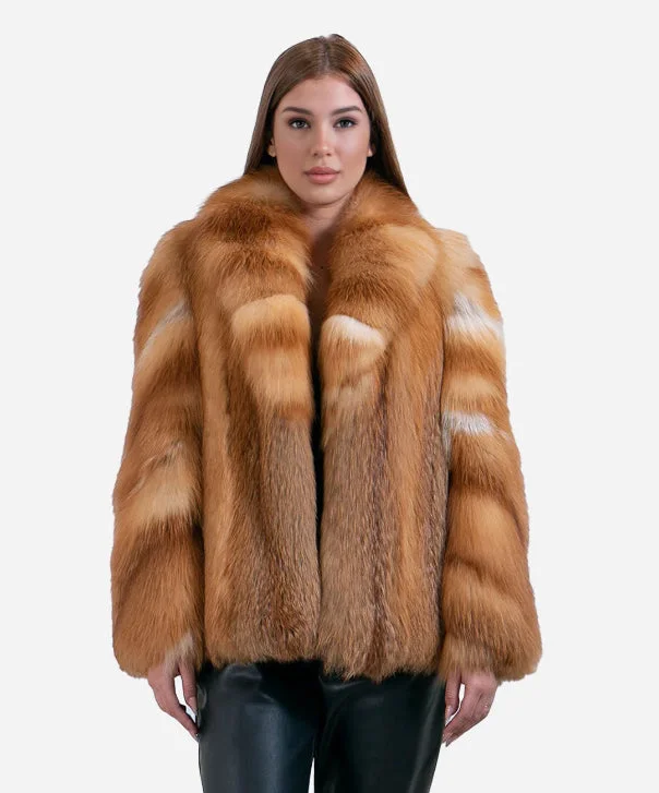 Women’s Red Fox Fur Coat Parka Anorak Hoodie