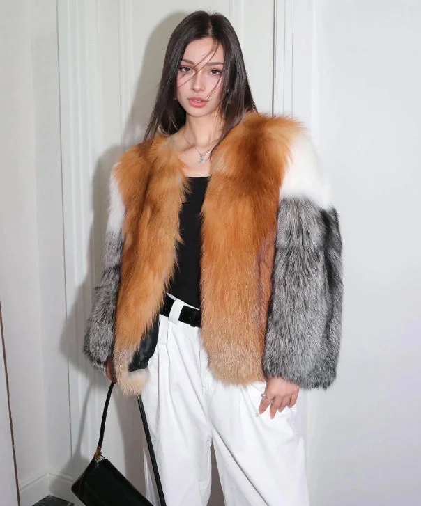 Women's Autumn Eclipse Fox Fur Coat Embroidered Appliqued Beaded