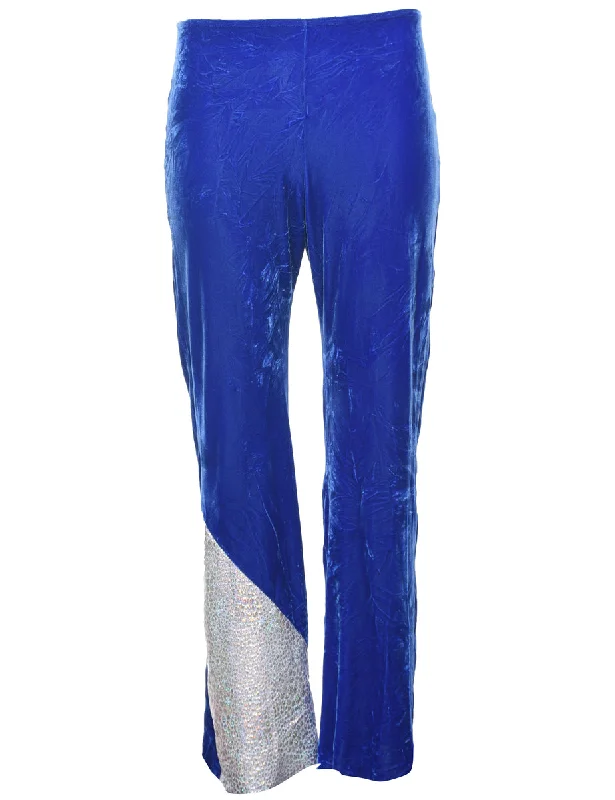 Velvet Fabric Blue Trousers - W26 L28 Trousers chic fashionable