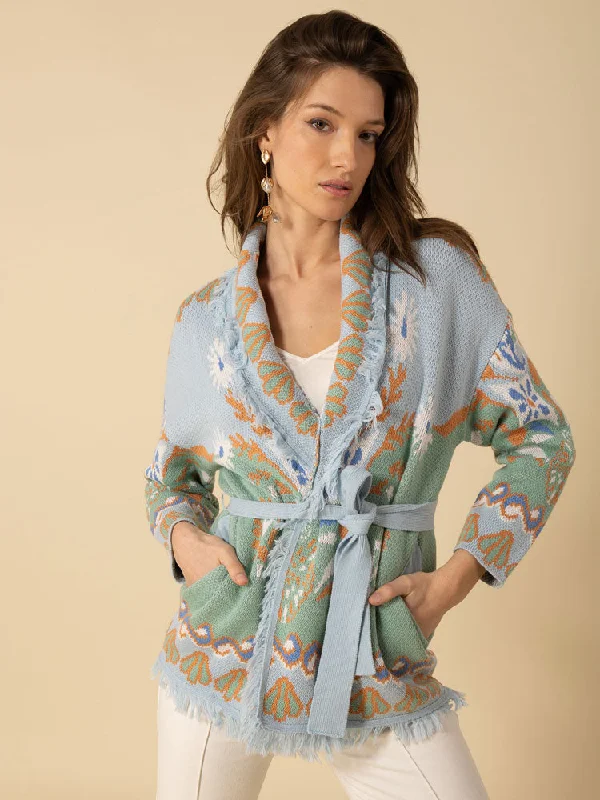 Hale Bob Irene Cardigan Turquoise Long Cardigan Short Cardigan Medium Cardigan