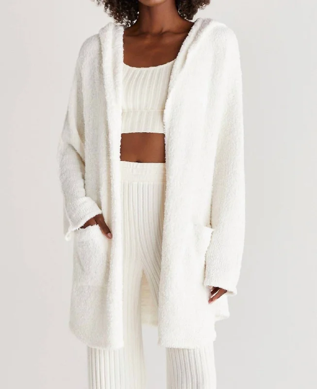 Angora Cardigan in Off White Solid Color Striped Floral Print