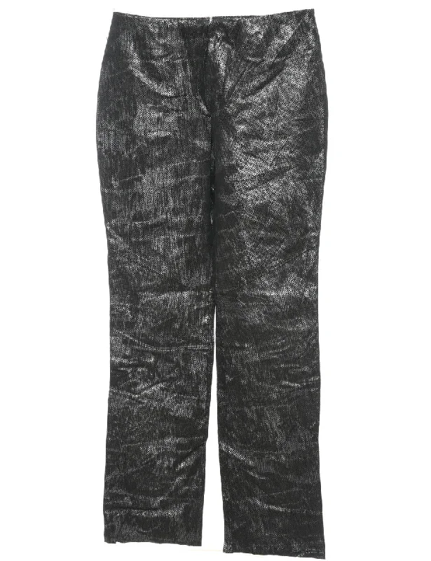 Black Faux Leather Snakeskin Y2K Pattern Trousers - W32 L35 Trousers sophisticated sleek