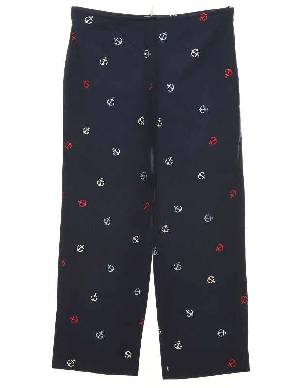 Embroidered Nautical Design Trousers - W30 L27 Trousers Travel Practical