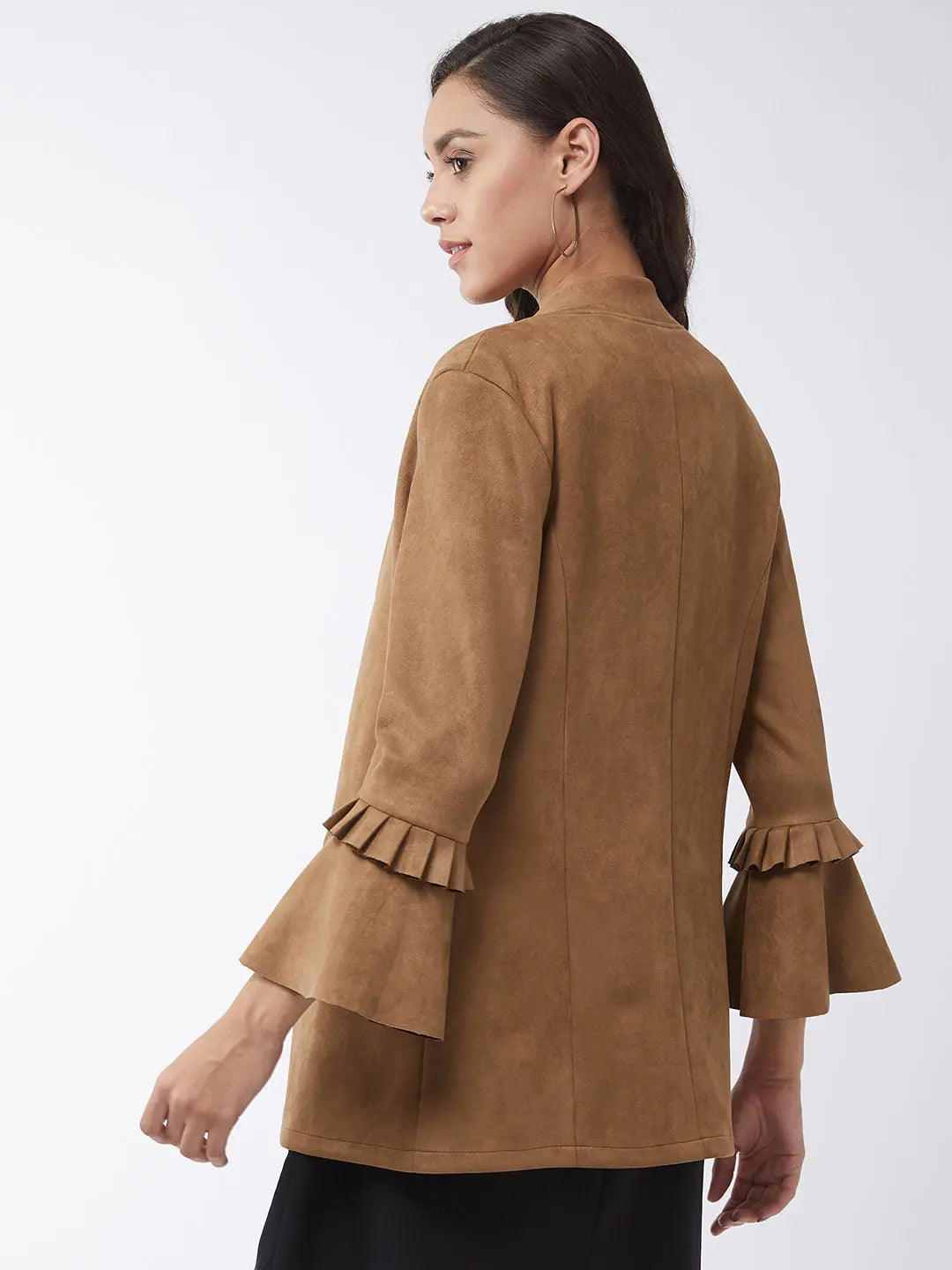 Solid Blazer With Ruffle-ZL7039GRN-S Women's Classic Blazer