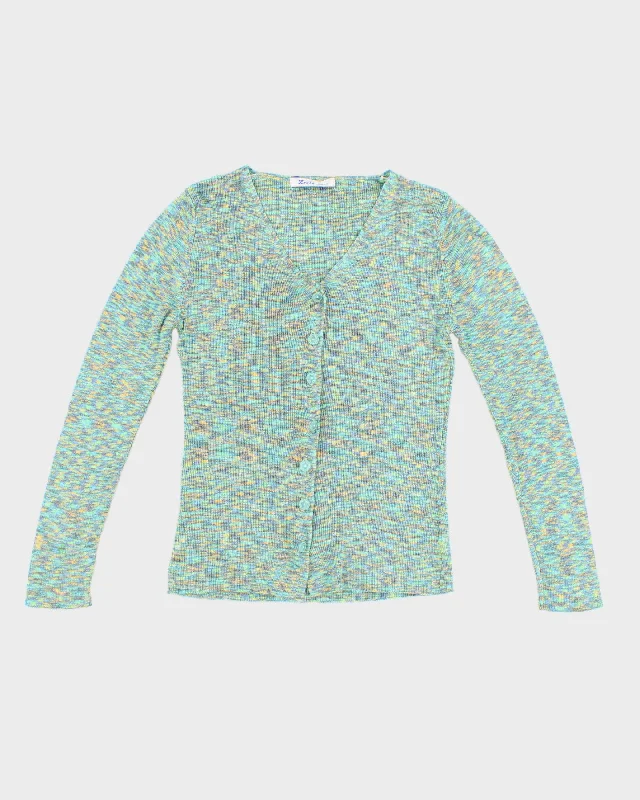 Y2K 00s Pastel Green Cardigan Top - M Transparent Opaque Sheer