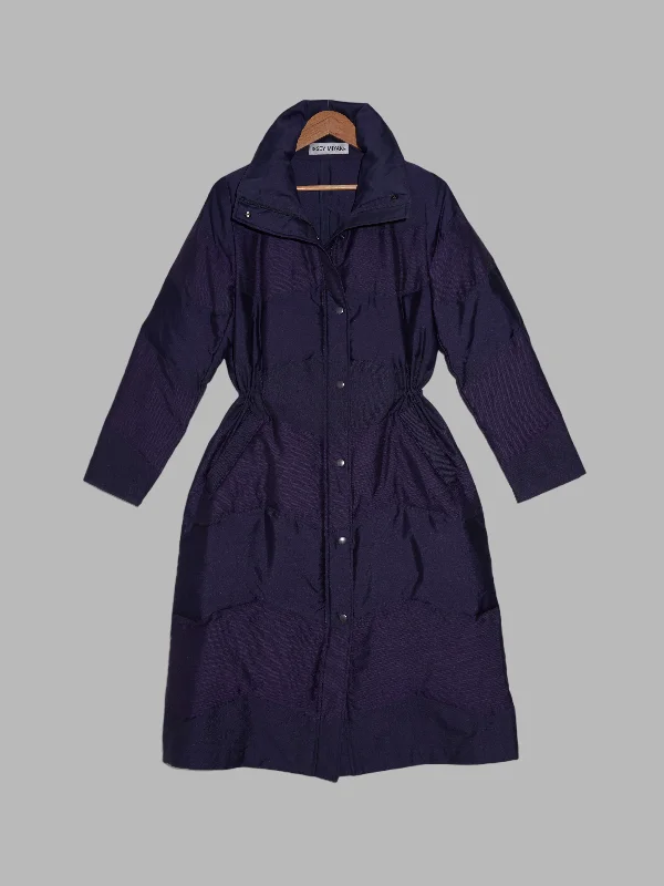 Issey Miyake panelled purple polyester high neck down puffer coat - size 3 L M Shawl Collar Notch Collar Lapel Collar