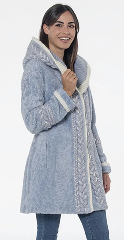 Bergen of Norway Heidi Blue Shearling Reversible Coat Kimono Robe Cloak