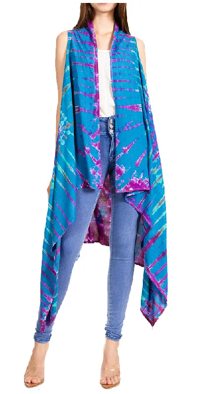 Sakkas Ivana Women's Oversized Draped Open Front Sleeveless Cardigan in Tie Dye Crew Neck V-Neck Turtle Neck Sakkas Ivana Women's Oversized Draped Open Front Sleeveless Cardigan in Tie Dye Crew Neck V-Neck Turtle Neck