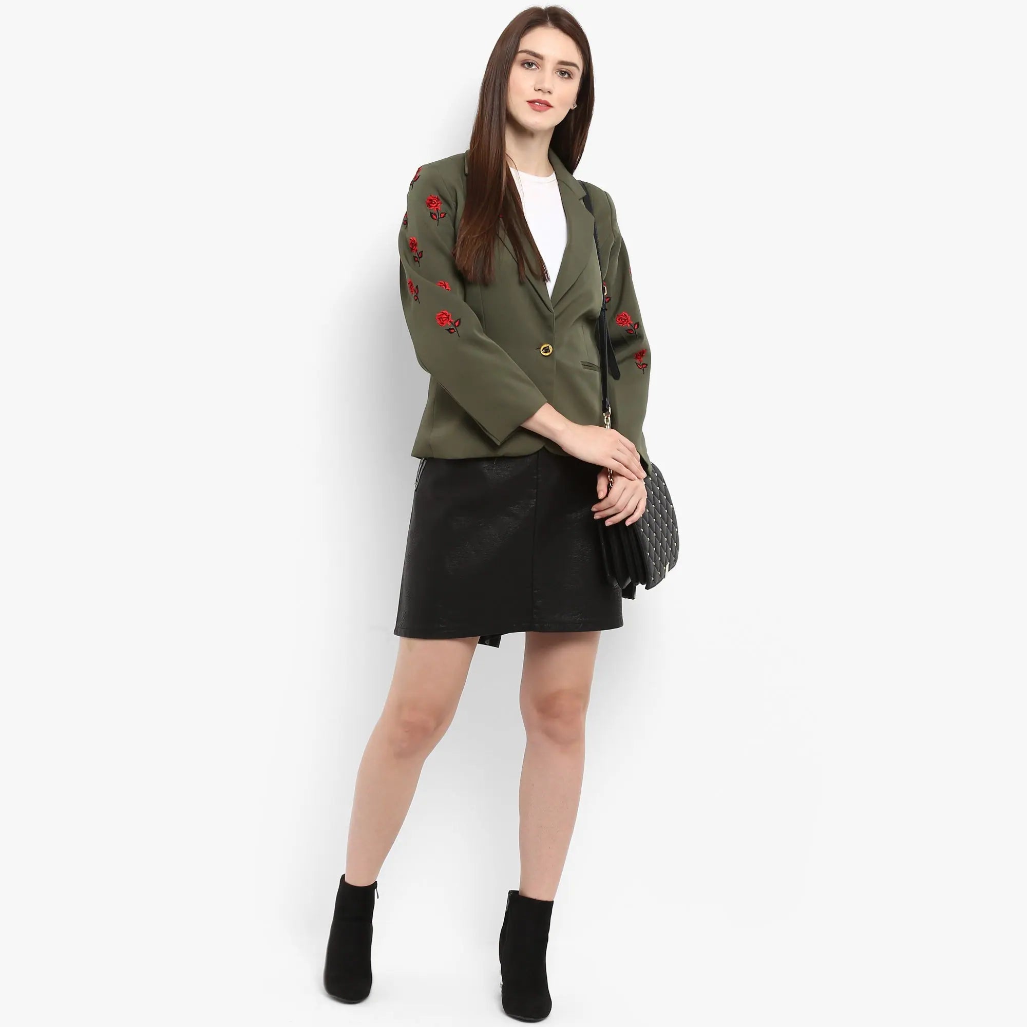 Pastel Solid Collared Blazer With Embroidery Women's Adventure Blazer