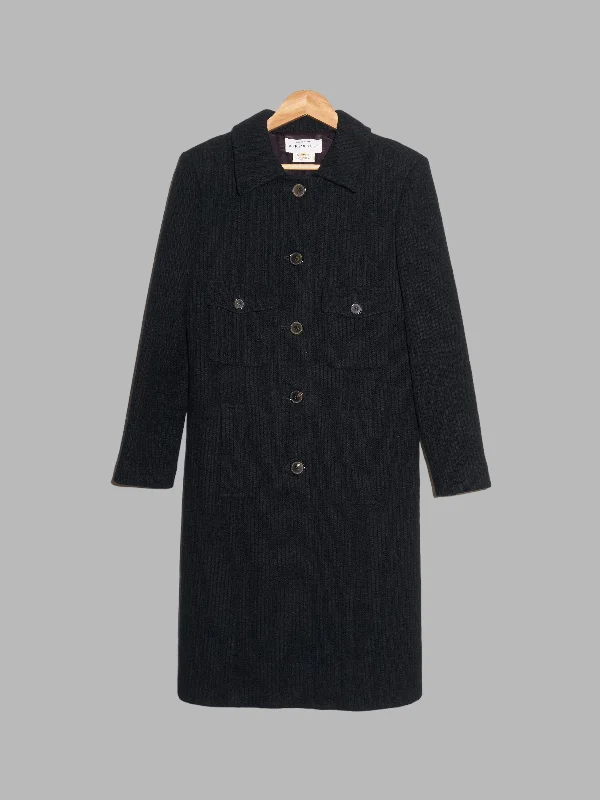 Dirk Van Saene winter 1995 black wool corduroy five button coat - size 40 8 S Kimono Robe Cloak