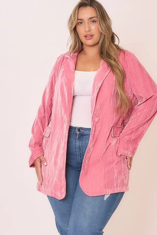 COZ101 - CURVY PINK VELVET BLAZER Women's Brand Blazer