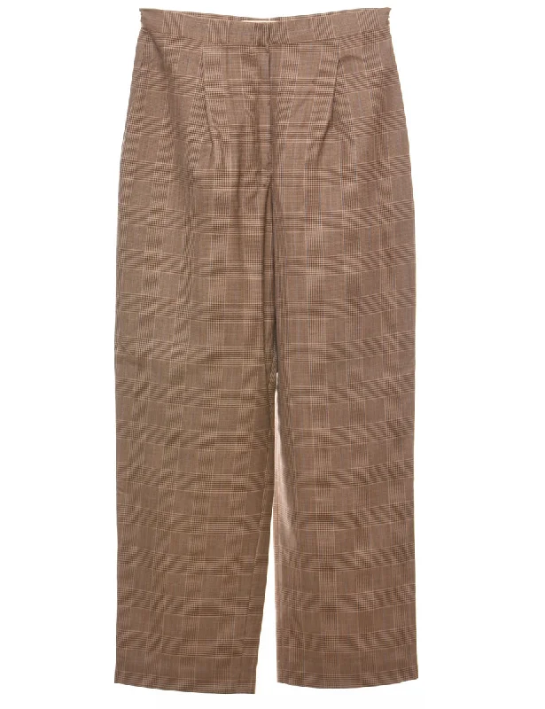 Brown Dogtooth Check Trousers - W28 L28 Trousers Timeless Classic