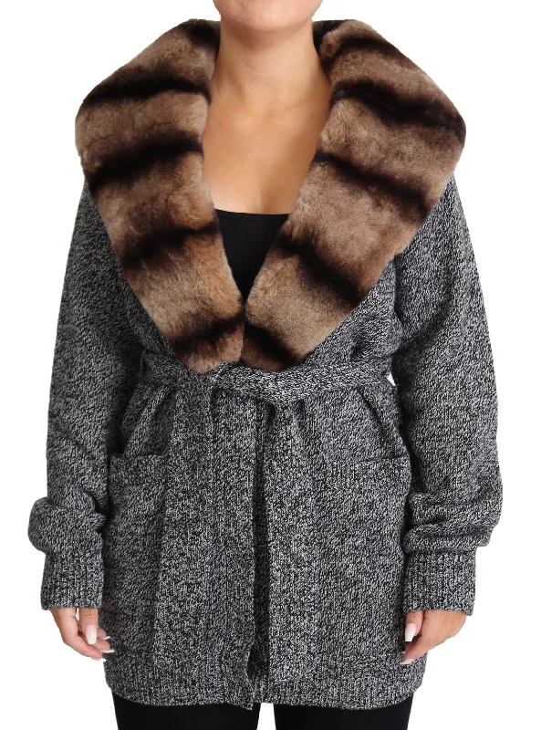 Dolce & Gabbana Elegant Cashmere Cardigan with Rabbit Fur Collar Seamless Knitted Crochet Dolce & Gabbana Elegant Cashmere Cardigan with Rabbit Fur Collar Seamless Knitted Crochet