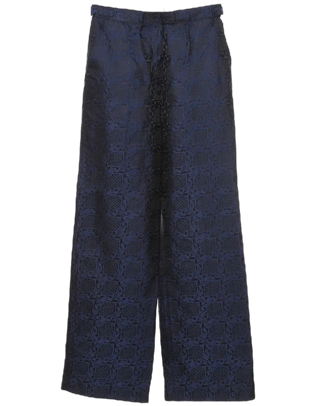 Navy & Black Metallic Patterned Trousers - W24 L32 Trousers luxurious premium