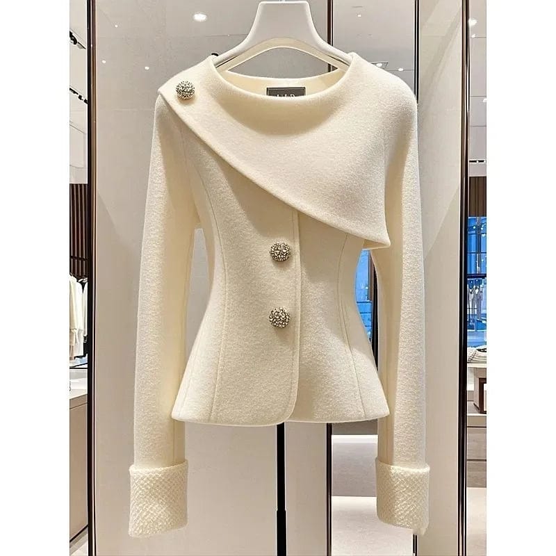 Autumn 2024 Women Woolen Coat Exploded With A Unique Sense Of High Quality Super Good-Looking Temperament Fashionable Beige Coat Chenille Brocade Lace