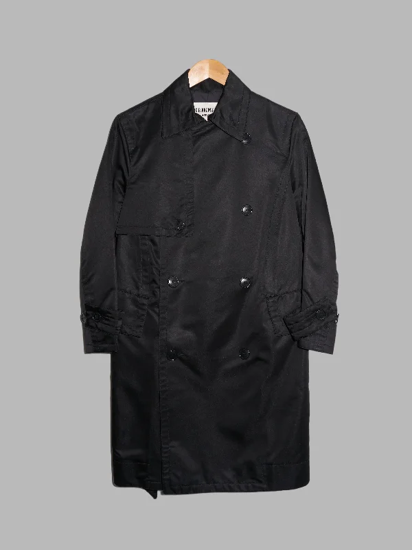 Dirk Bikkembergs Hommes Pour La Femme 1990s black satin trench coat Bomber Denim Leather